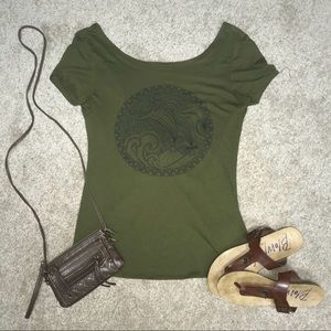 ROXY olive green short sleeve shirt